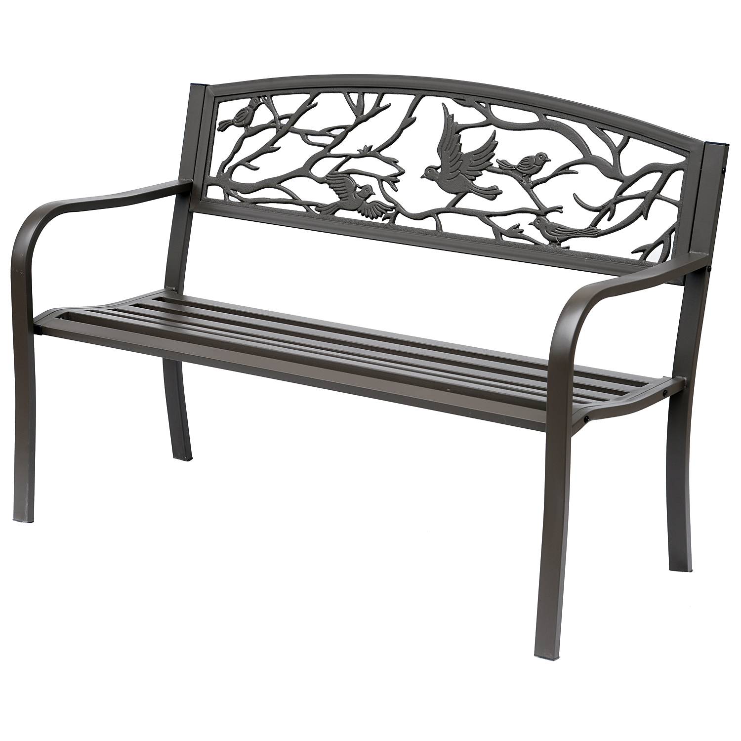 Outsunny - Banc 3 places de jardin terrasse style rural chic 127L x 60l x 85H cm métal époxy anticorrosion brun - Outsunny - Imagen 1