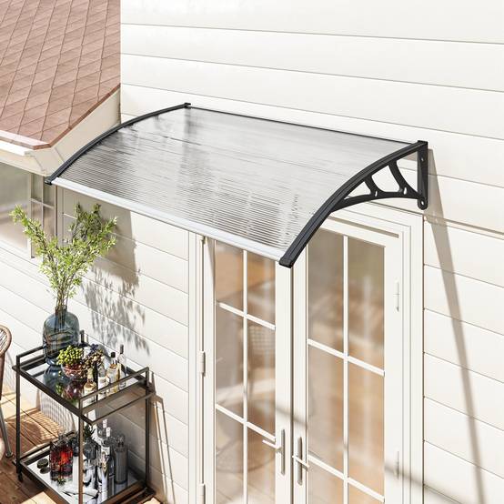 Sans Marque - Auvent pour porte d'entrée/fenêtre, résistant aux intempéries, transparent, tiges de connexion en aluminium/polycarbonate, 110 x 60 x 18 cm - Image 3