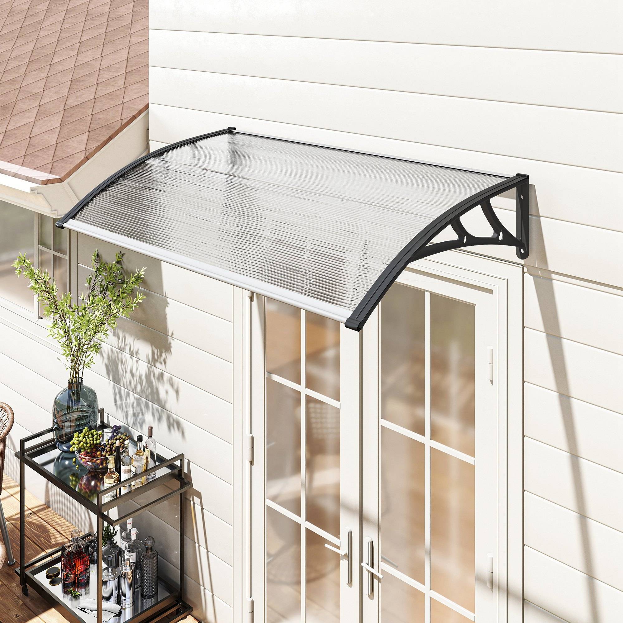 Sans Marque - Auvent pour porte d'entrée/fenêtre, résistant aux intempéries, transparent, tiges de connexion en aluminium/polycarbonate, 110 x 60 x 18 cm - Image 3