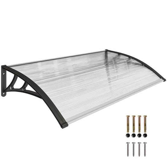 Sans Marque - Auvent pour porte d'entrée/fenêtre, résistant aux intempéries, transparent, tiges de connexion en aluminium/polycarbonate, 110 x 60 x 18 cm - Image 1