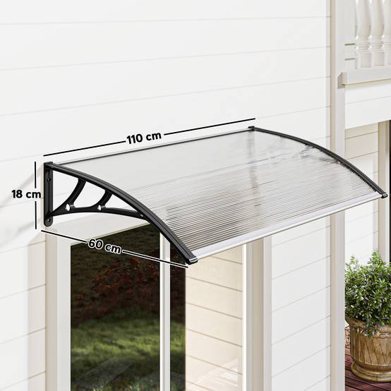 Sans Marque - Auvent pour porte d'entrée/fenêtre, résistant aux intempéries, transparent, tiges de connexion en aluminium/polycarbonate, 110 x 60 x 18 cm - Image 5