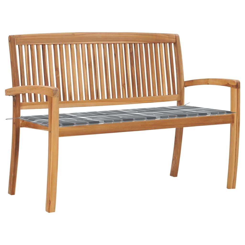 Helloshop26 - Banc de jardin meuble de patio d'extérieur terrasse empilable et coussin 128,5cm bois de teck massif - Imagen 1
