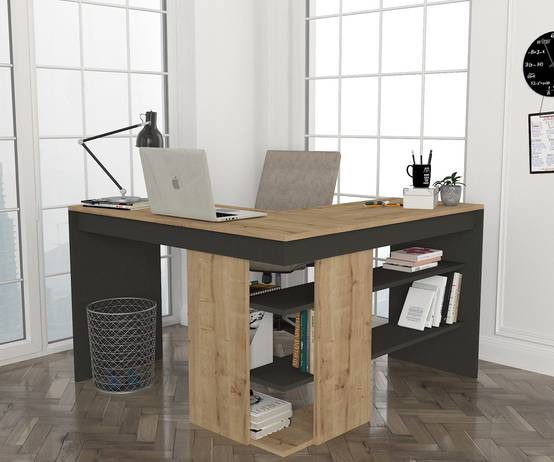bureau d'angle pacas bois naturel et anthracite - Image 2
