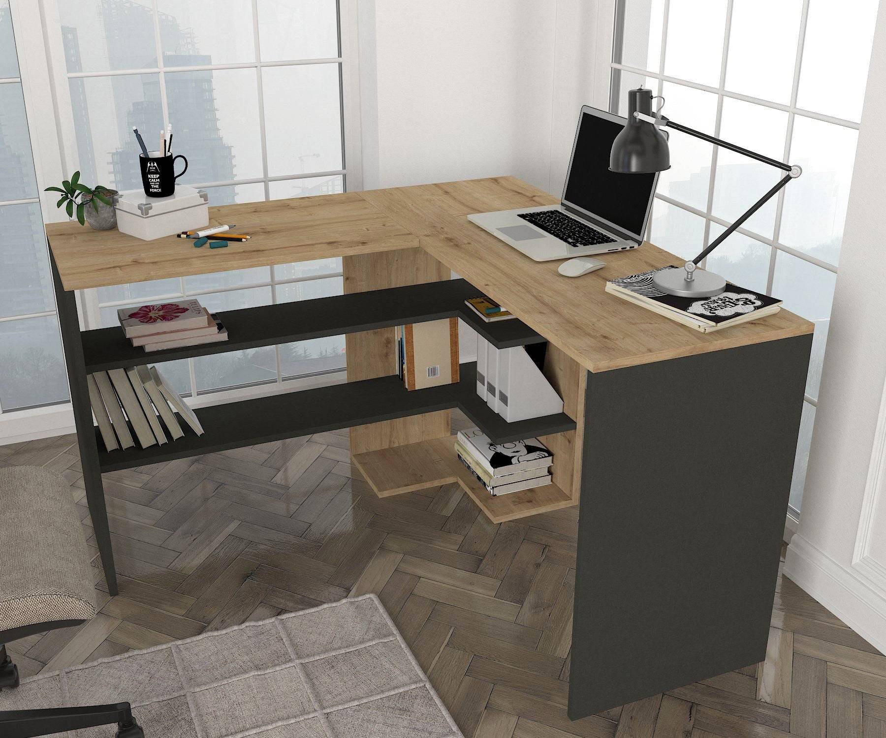 bureau d'angle pacas bois naturel et anthracite - Image 4
