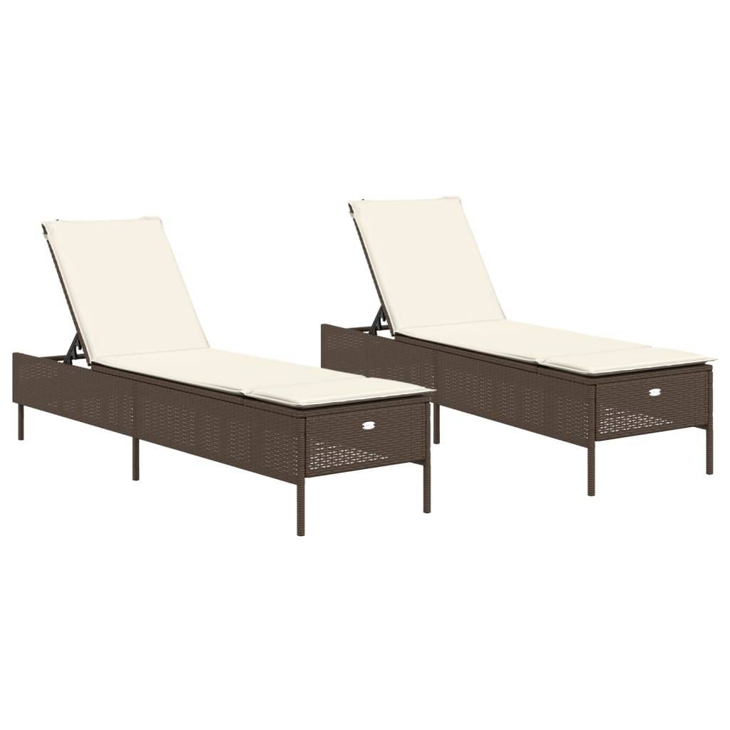 Duo Lits Bain Soleil Marron Résine Tressée Inclinable 5 Niveaux Matelas Blanc – ComfortXL Outdoor Living - Image 2