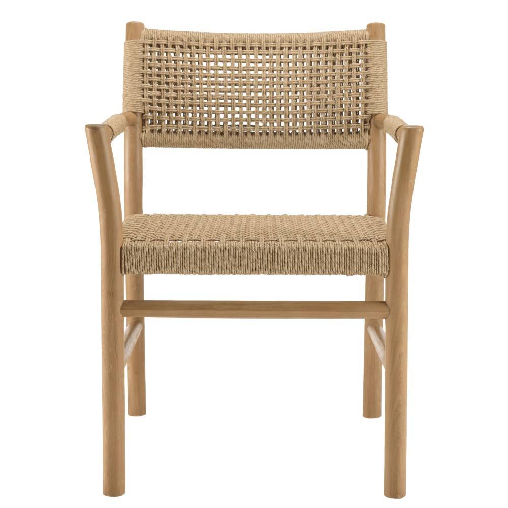 Macabane - VALERIA - Lot de 2 fauteuils jardin accoudoirs bois teck rotin beige - Imagen 4