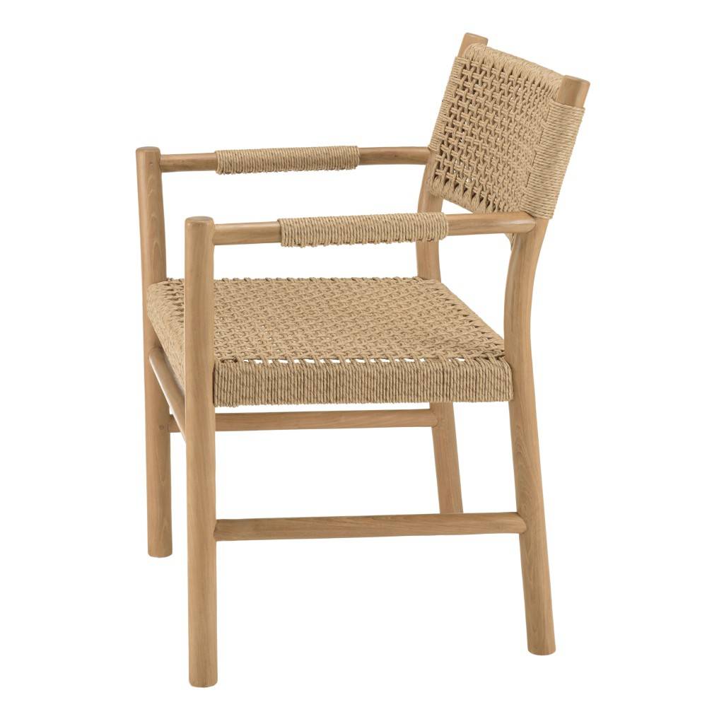 Macabane - VALERIA - Lot de 2 fauteuils jardin accoudoirs bois teck rotin beige - Imagen 8