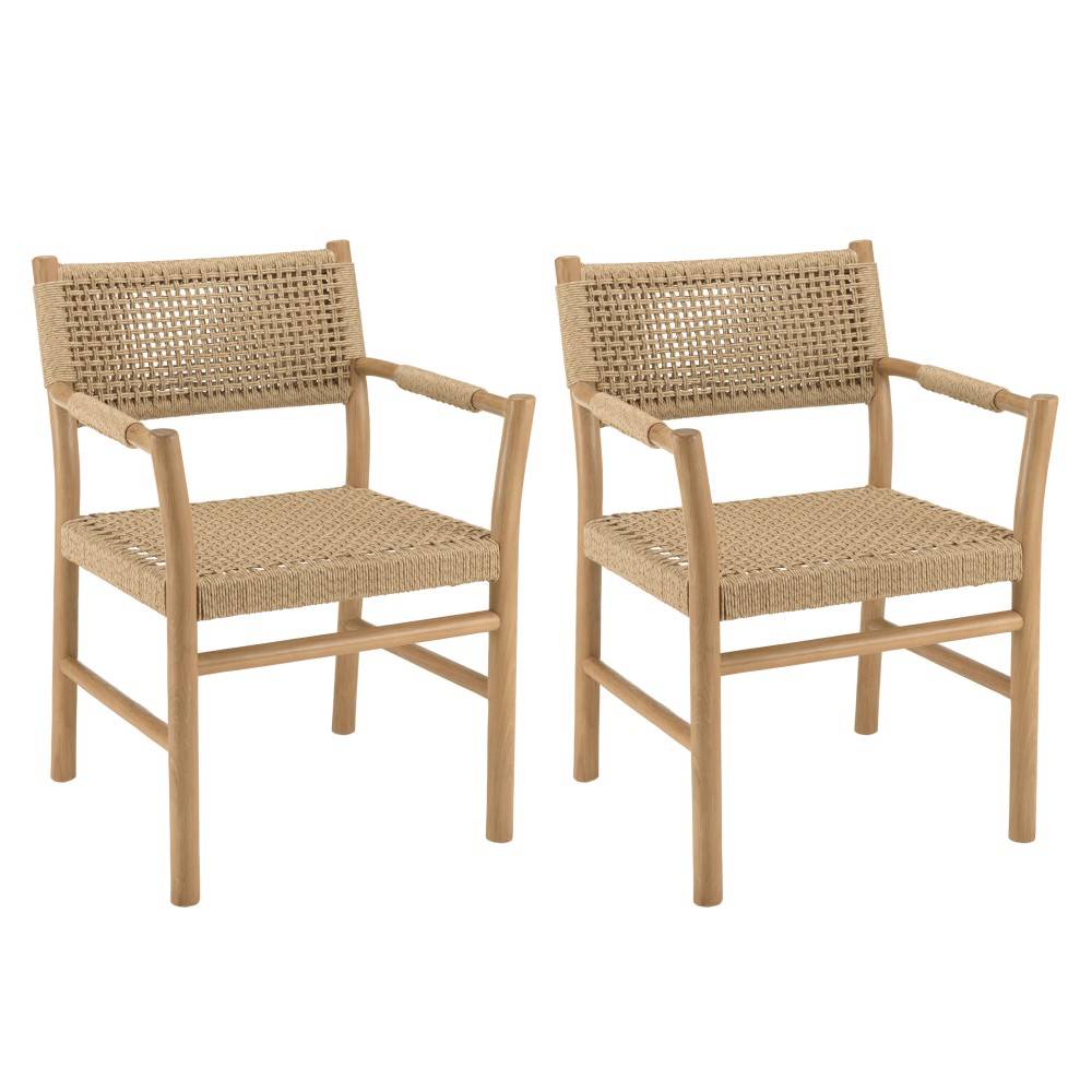 Macabane - VALERIA - Lot de 2 fauteuils jardin accoudoirs bois teck rotin beige - Imagen 1