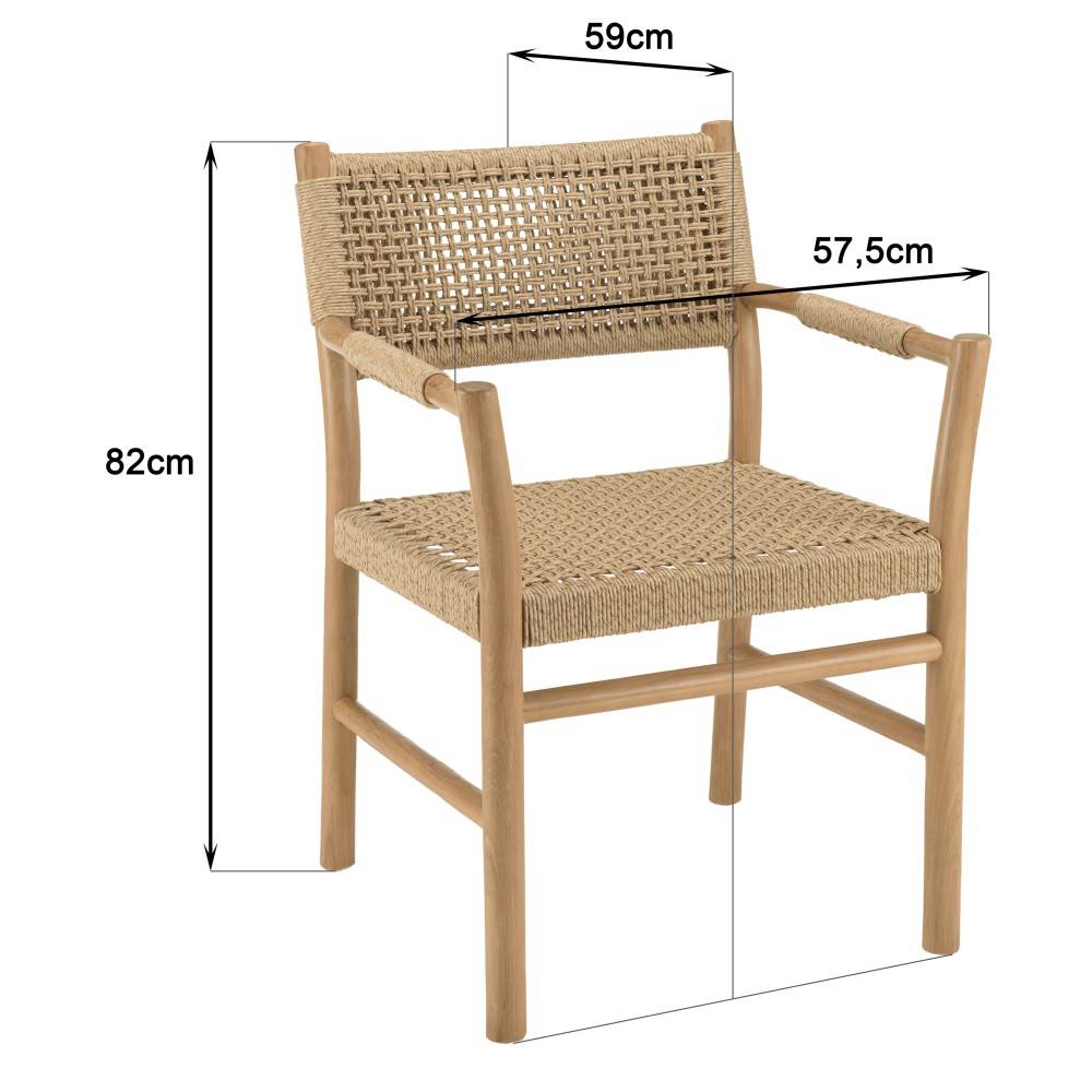 Macabane - VALERIA - Lot de 2 fauteuils jardin accoudoirs bois teck rotin beige - Imagen 9