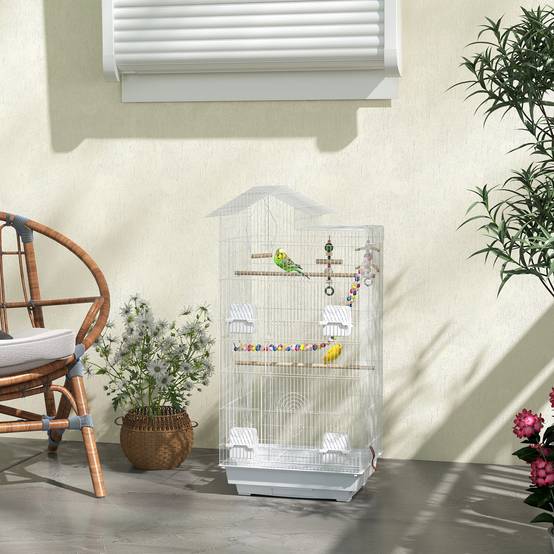 Cage à oiseaux 46 x 36 x 100 cm 4 mangeoires 3 perchoirs cage pour perruche calopsitte conure pinson canaris - Image 4
