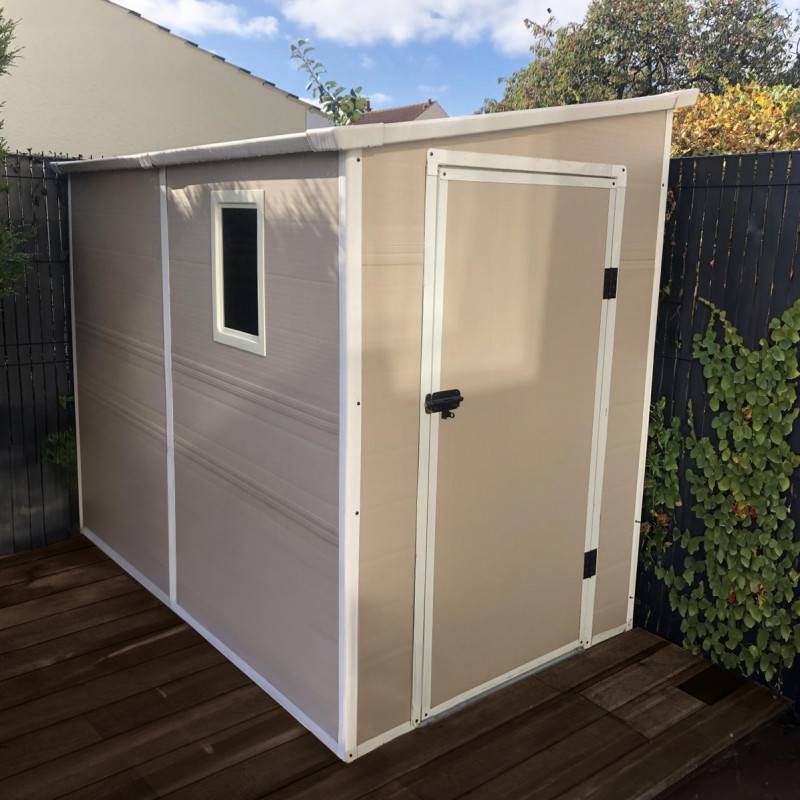 Abri de jardin adossé résine polypropylène 3,55m² avec kit de fondation Jôbu beige - Image 2