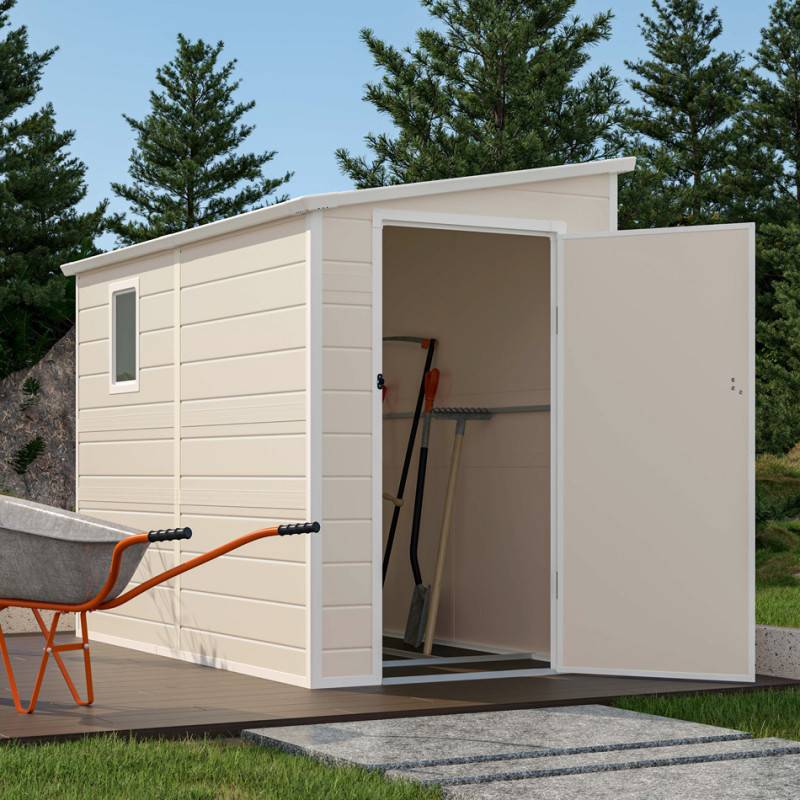Abri de jardin adossé résine polypropylène 3,55m² avec kit de fondation Jôbu beige - Image 1