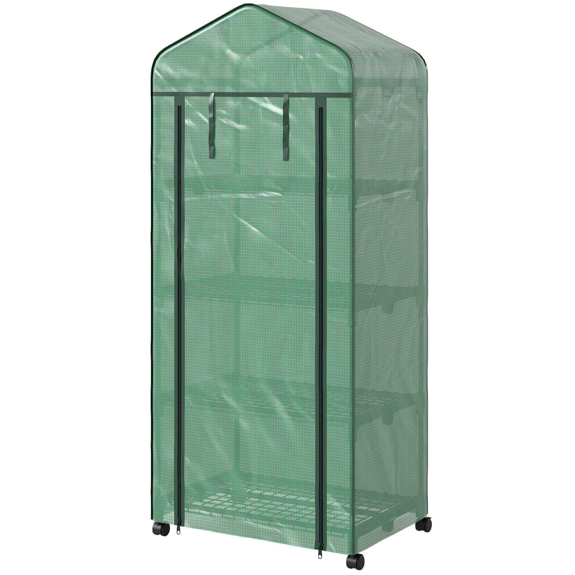 Serre d'extérieur avec 4 étagères, roulettes, porte enroulable, bâche en PE et structure en acier, 69 x 50 x 165 cm, verte - Image 2