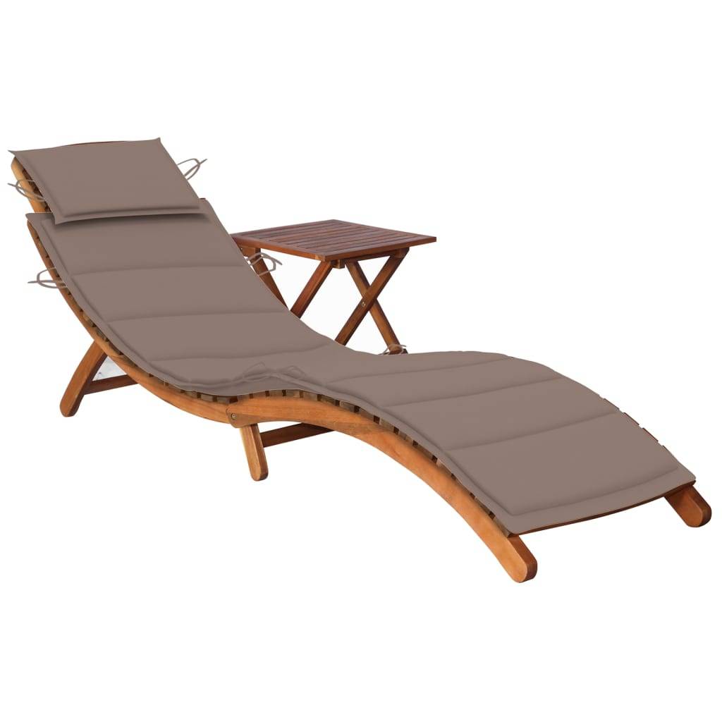 Helloshop26 - Transat chaise longue bain de soleil lit de jardin terrasse meuble d'extérieur avec table et coussin bois d'acacia - Imagen 1