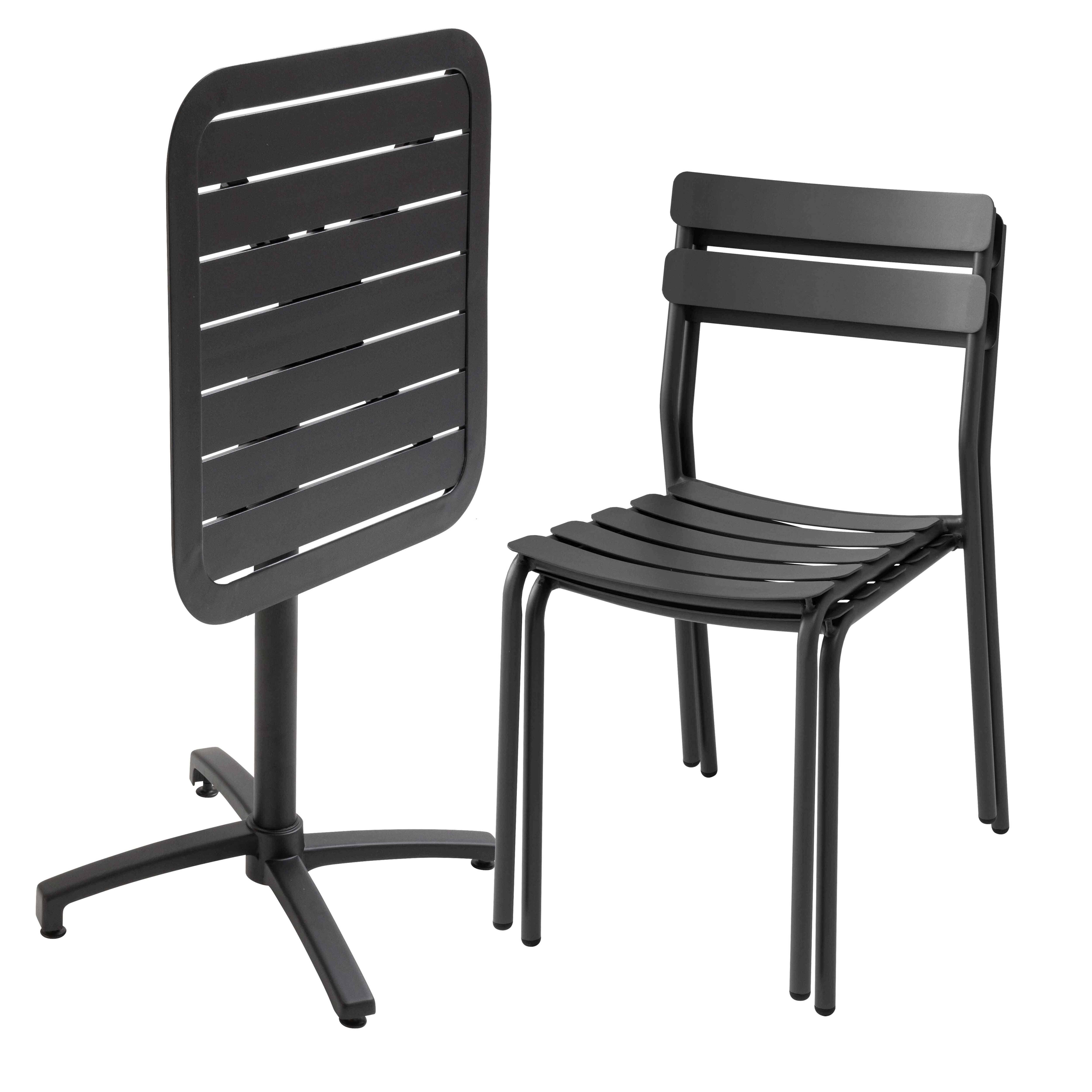 Oviala - Ensemble table inclinable de terrasse 70 x 70 cm et 2 chaises noir Almada - Oviala - Imagen 2