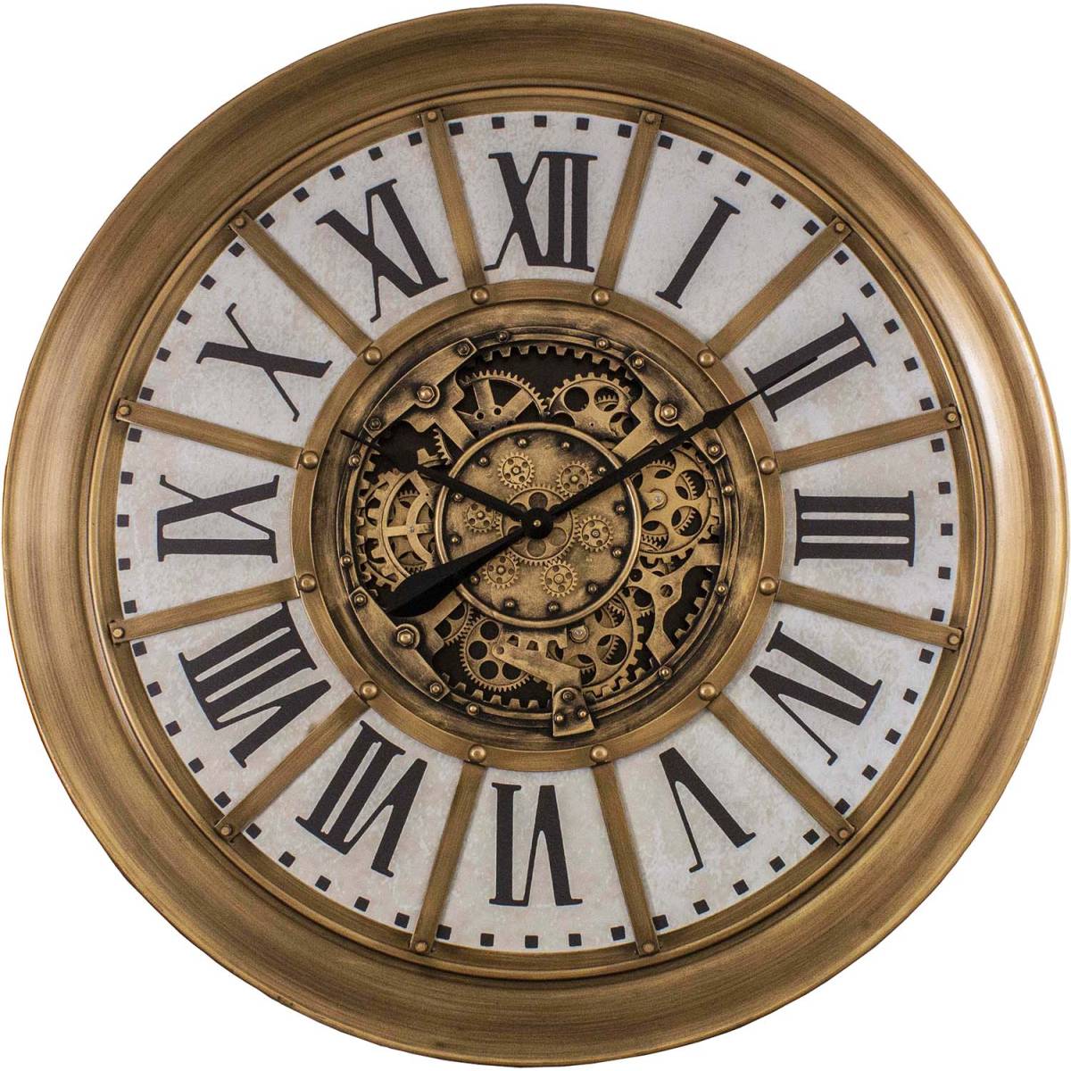 Antic Line Creations - Pendule cartouches crème avec rouages en fer 96cm - Imagen 1