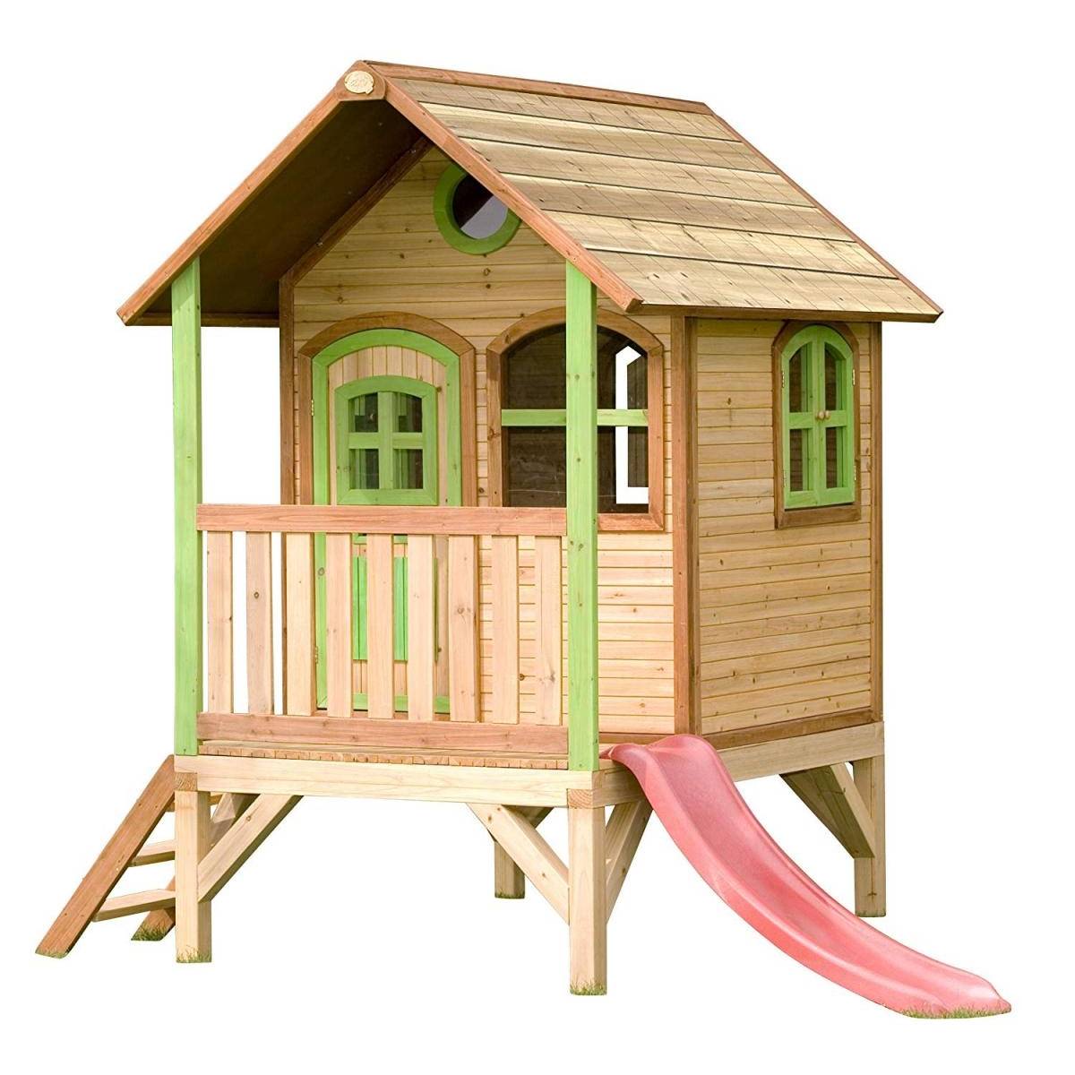 Cabane De Jeu AXI Laura Avec Toboggan – Bois FSC – Plateforme 58 Cm – Véranda, Fenêtres, Boîte Aux Lettres – Dès 3 Ans
