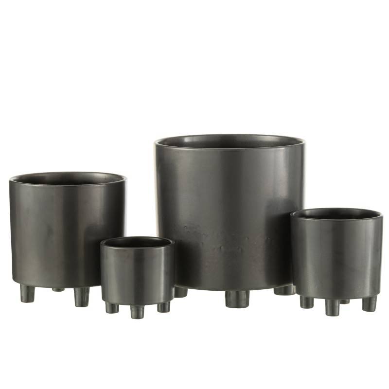 Cache-pot sur pied en céramique noir 15x15x16cm - J-Line - Image 3