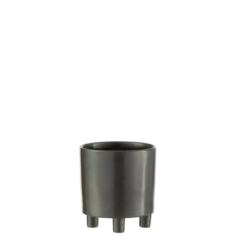 Cache-pot sur pied en céramique noir 15x15x16cm - J-Line - Image 1