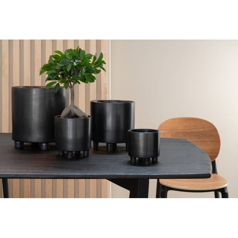 Cache-pot sur pied en céramique noir 15x15x16cm - J-Line - Image 2