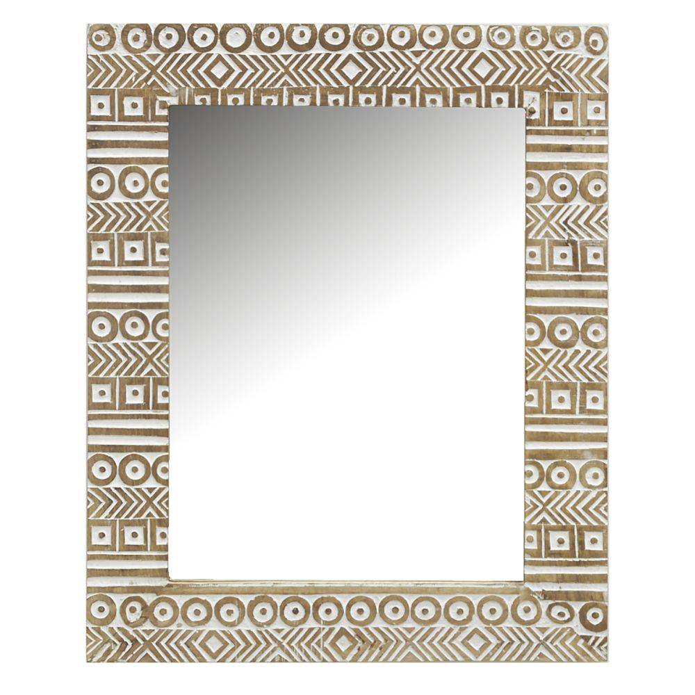 Aubry Gaspard - Miroir Aztèque en manguier sculpté et blanchi - Imagen 3