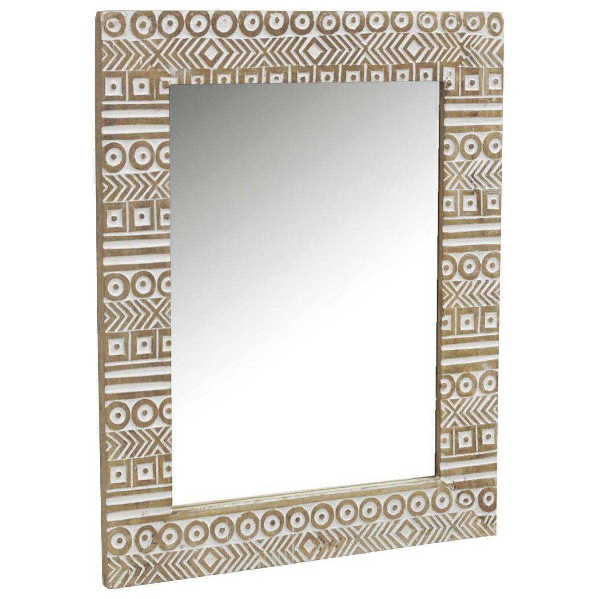 Aubry Gaspard - Miroir Aztèque en manguier sculpté et blanchi - Imagen 1