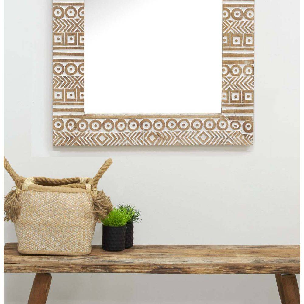Aubry Gaspard - Miroir Aztèque en manguier sculpté et blanchi - Imagen 2