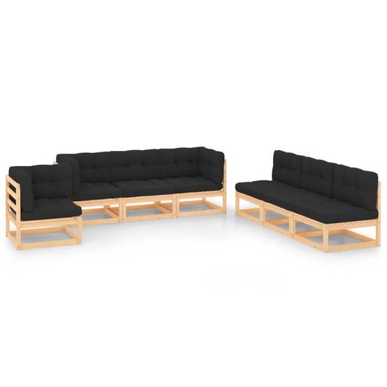 Helloshop26 - Salon de jardin meuble d'extérieur ensemble de mobilier 7 pièces avec coussins bois de pin massif - Imagen 1