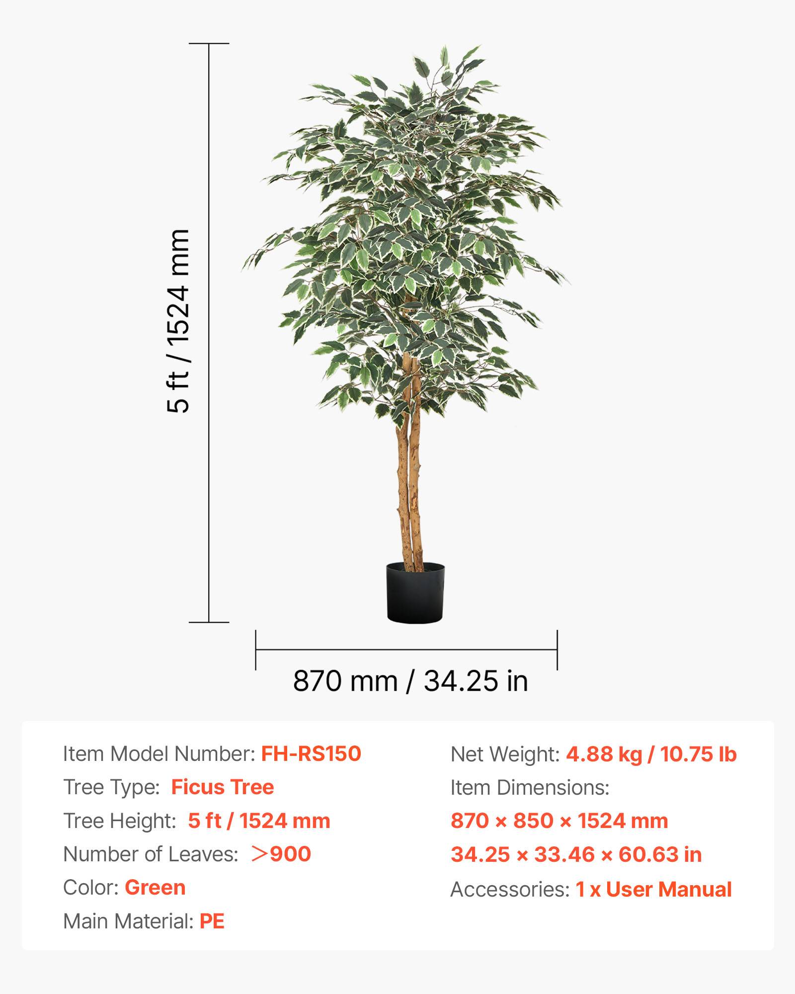 VEVOR Arbre Artificiel Plante Artificielle Faux Ficus 1,5 m Décoration Intérieur - Image 7