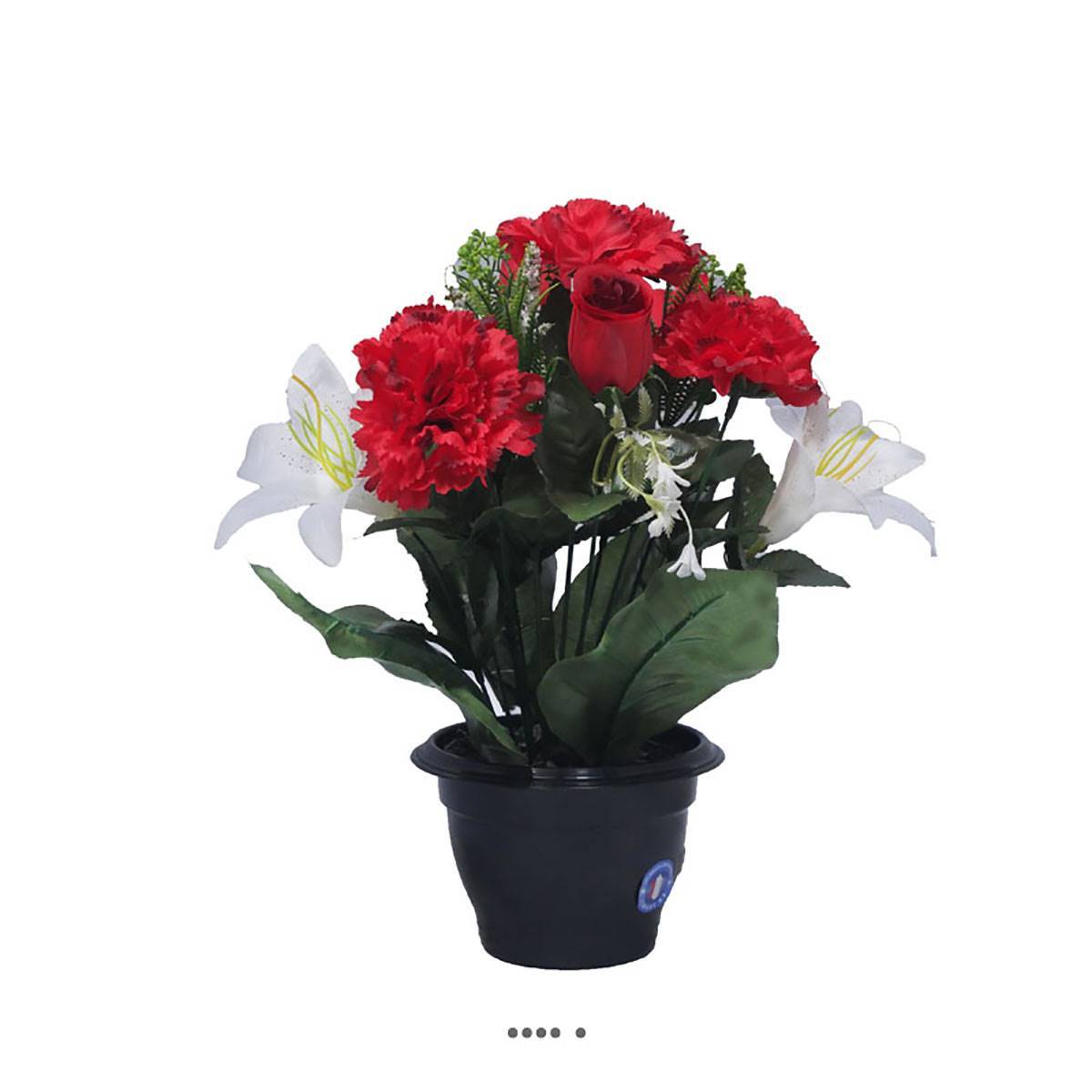 Artificielles - Pot fleurs artificielles pour le cimetière oeillets et lys Rouge-blanc - couleur: Rouge-blanc - Imagen 1