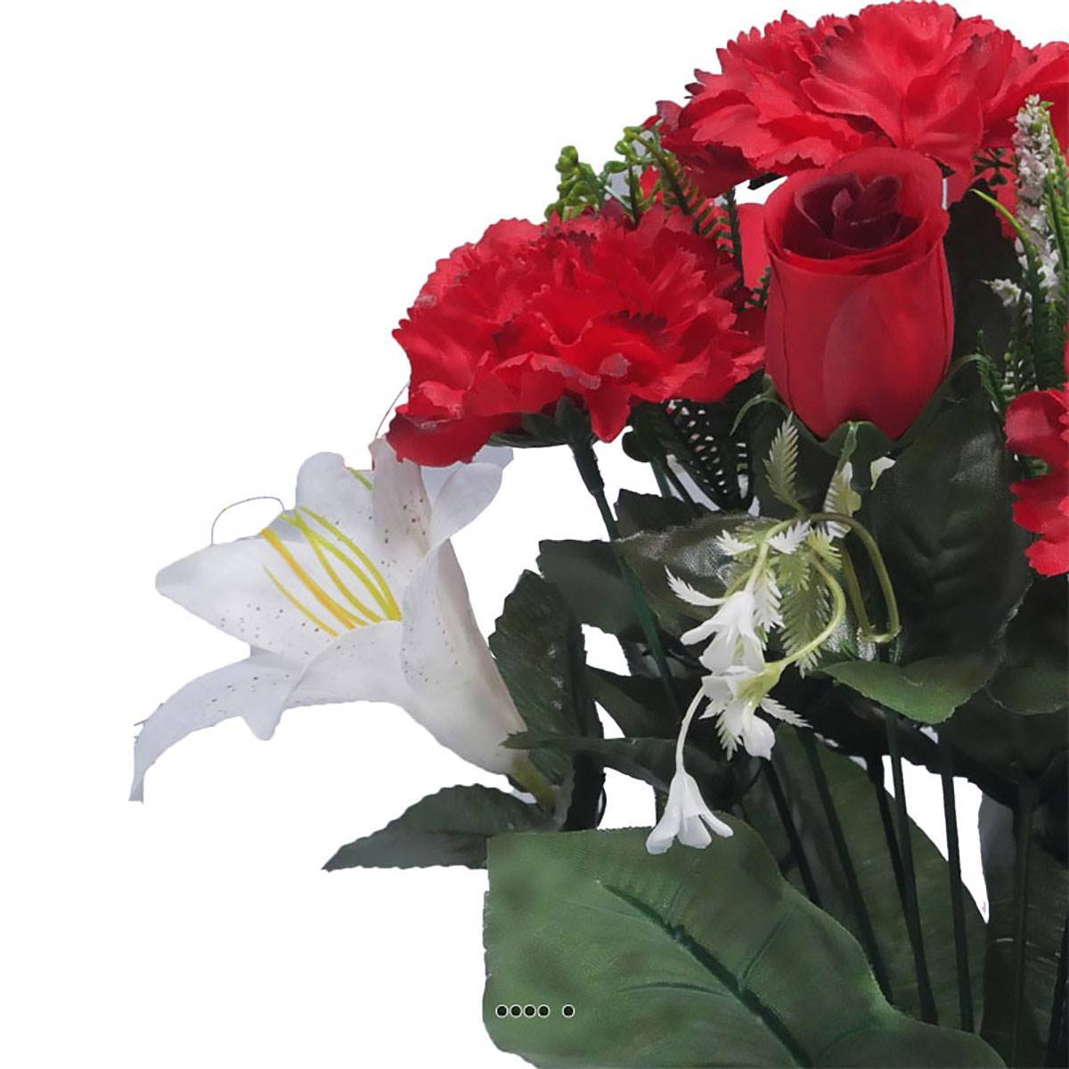 Artificielles - Pot fleurs artificielles pour le cimetière oeillets et lys Rouge-blanc - couleur: Rouge-blanc - Imagen 3