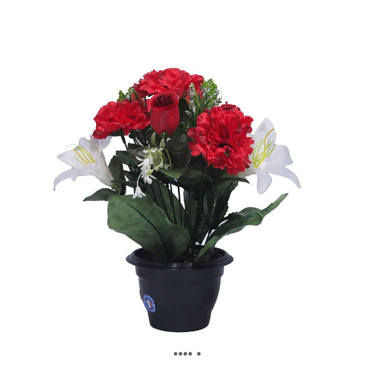 Artificielles - Pot fleurs artificielles pour le cimetière oeillets et lys Rouge-blanc - couleur: Rouge-blanc - Imagen 2