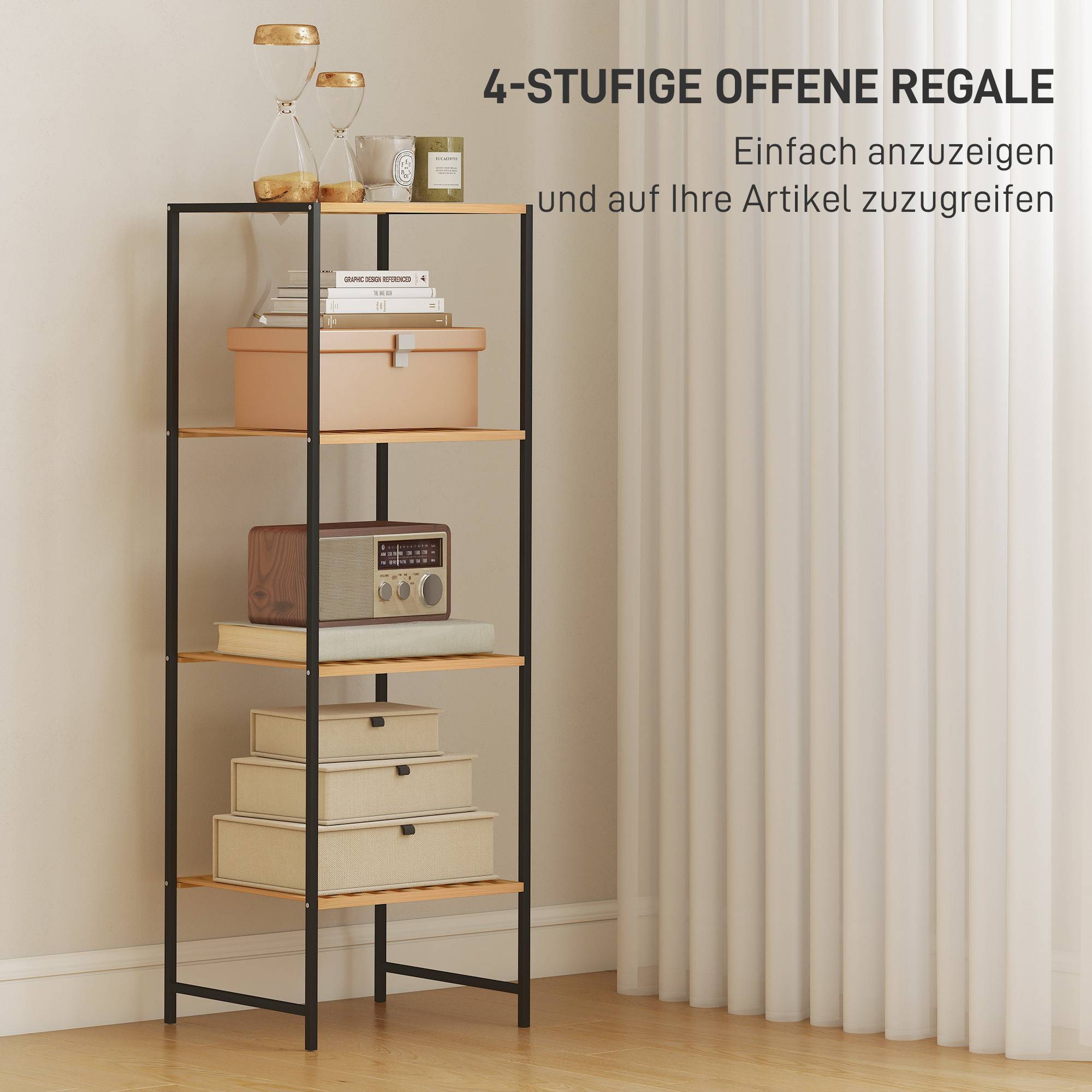 Étagère de salle de bain autoportante en bambou et acier, à 4 niveaux, 36,5 x 33 x 110 cm, couleur naturelle - Image 6