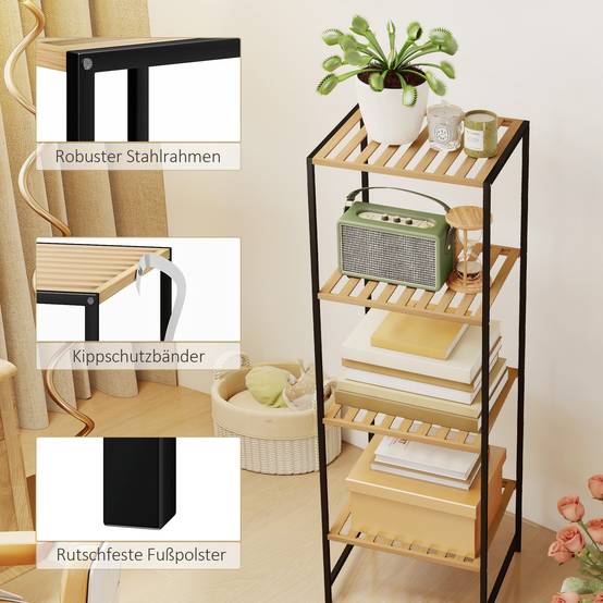 Étagère de salle de bain autoportante en bambou et acier, à 4 niveaux, 36,5 x 33 x 110 cm, couleur naturelle - Image 7