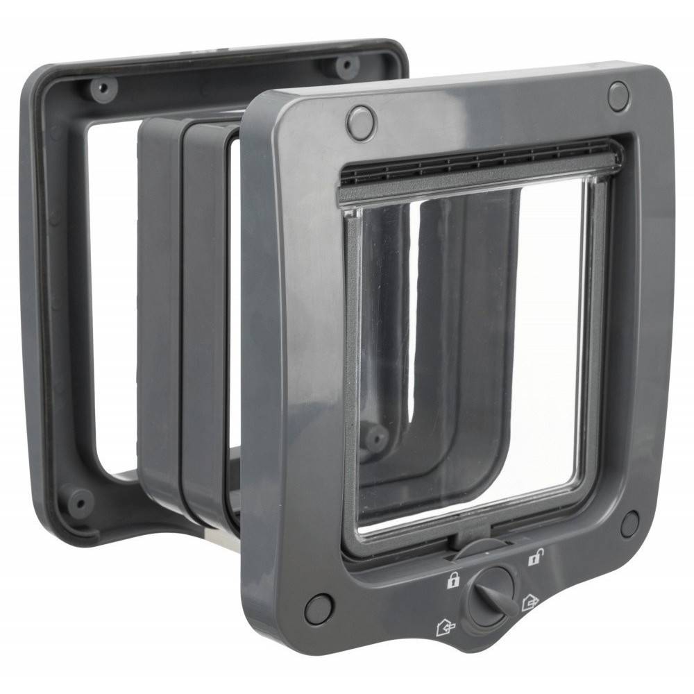 Chatière 4 positions avec tunnel 20 × 22 cm  grise pour chat - Imagen 1