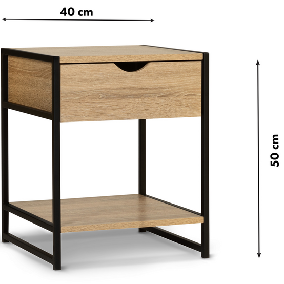 Lot de 2 tables de chevet DETROIT 1 tiroir avec tablette bois et métal noir design industriel - Image 5