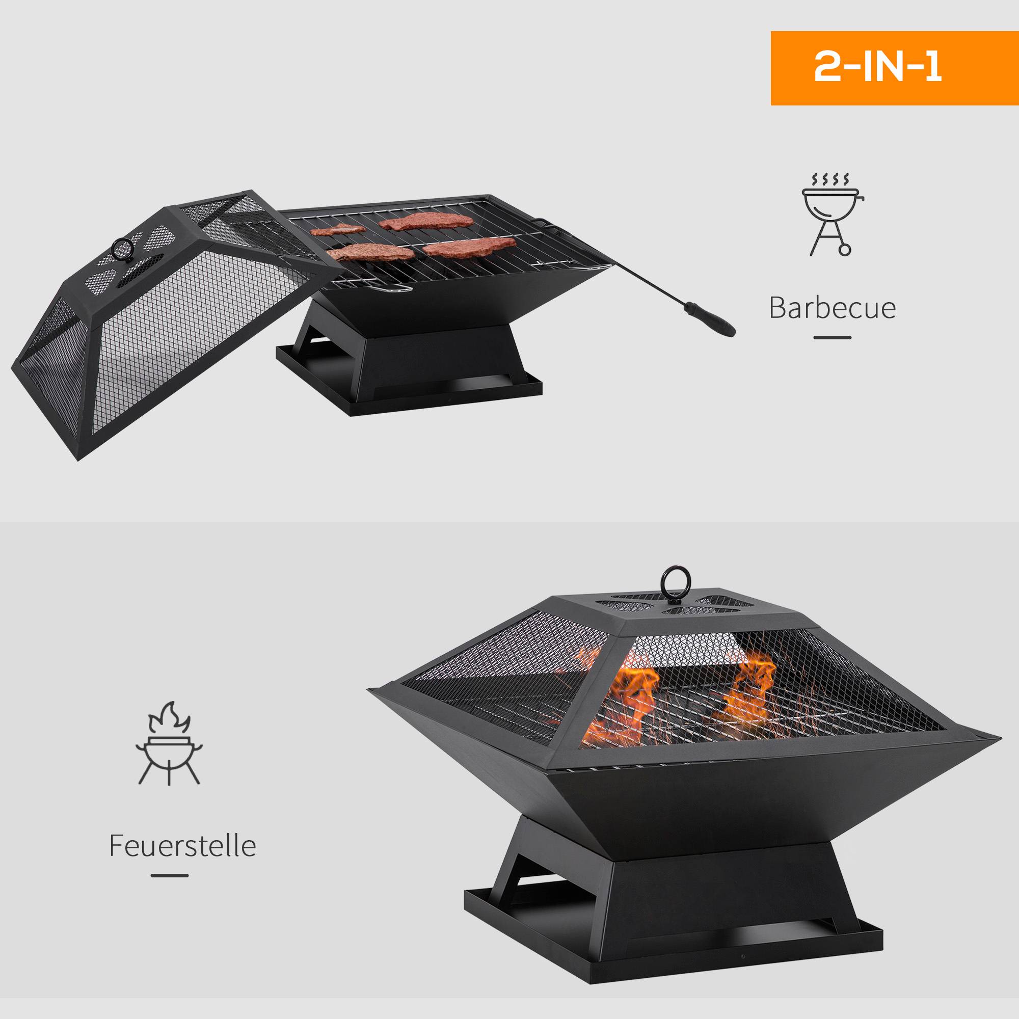 Feuerschale avec grill et protection anti-étincelles en acier noir 45 x 45 x 34 cm - PANGIVO - Image 5