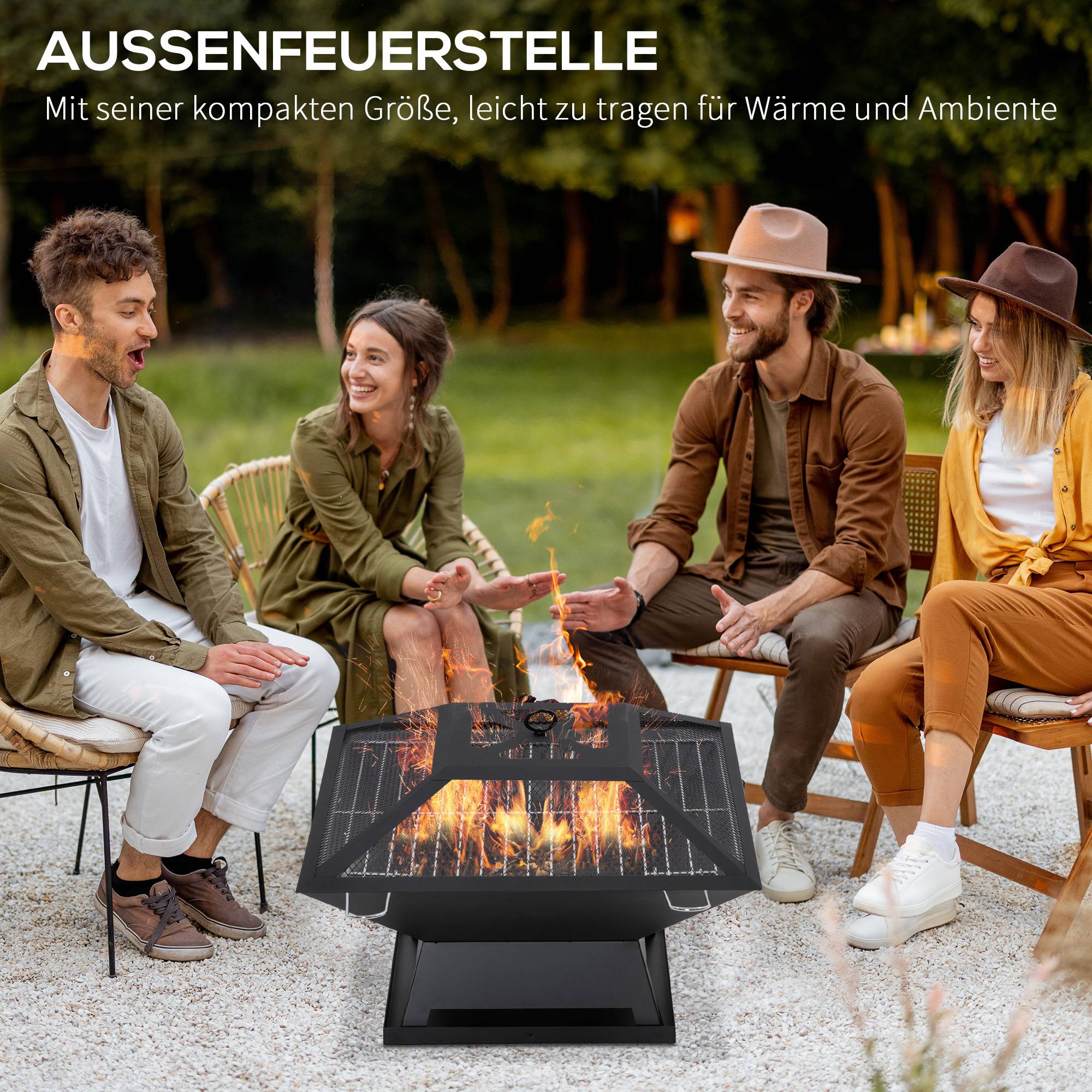 Feuerschale avec grill et protection anti-étincelles en acier noir 45 x 45 x 34 cm - PANGIVO - Image 4