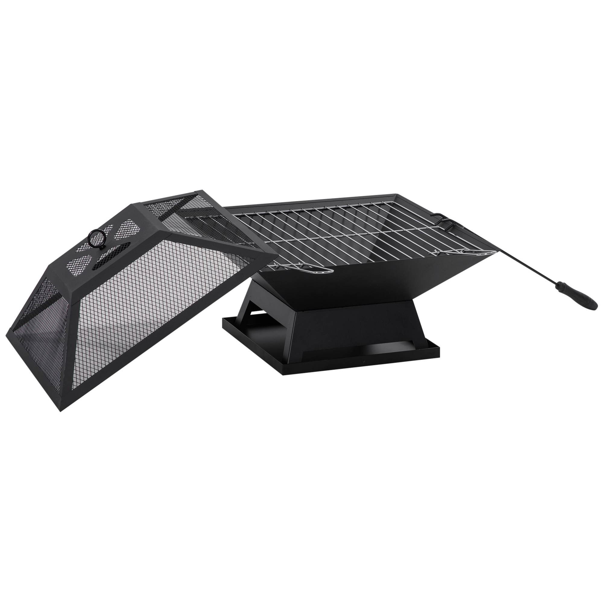 Feuerschale avec grill et protection anti-étincelles en acier noir 45 x 45 x 34 cm - PANGIVO - Image 1