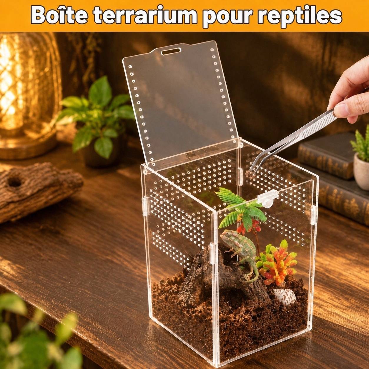 Boîte d'élevage pour animaux rampants transparentes antiéchappement ventilation portable - Image 2