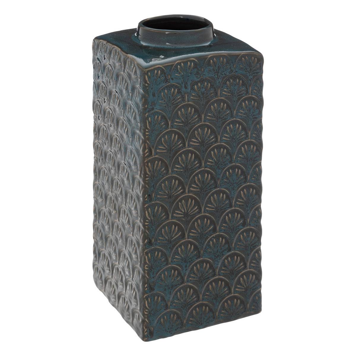 Vase en Céramique émaillée Bleu motif en relief D 11 x H. 24,5 cm - Imagen 1