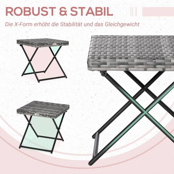 Table basse pliable polyrattan cadre métal gris 40x40x40cm pour jardin - Image 6