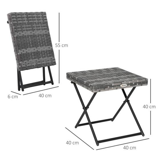 Table basse pliable polyrattan cadre métal gris 40x40x40cm pour jardin - Image 3