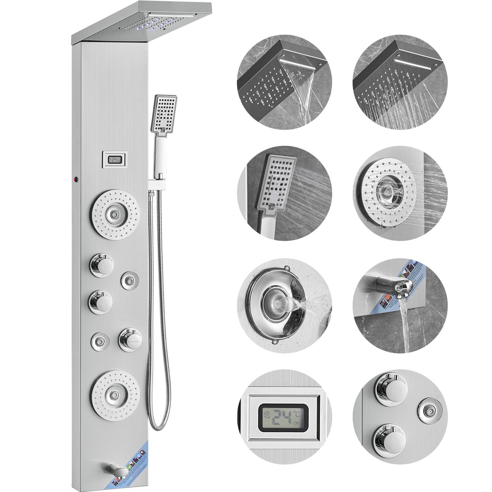 Vevor - VEVOR Système panneau de douche 6 modes, LED, pluie, cascade, 4 jets, pomme à main avec tuyau. - Image 1
