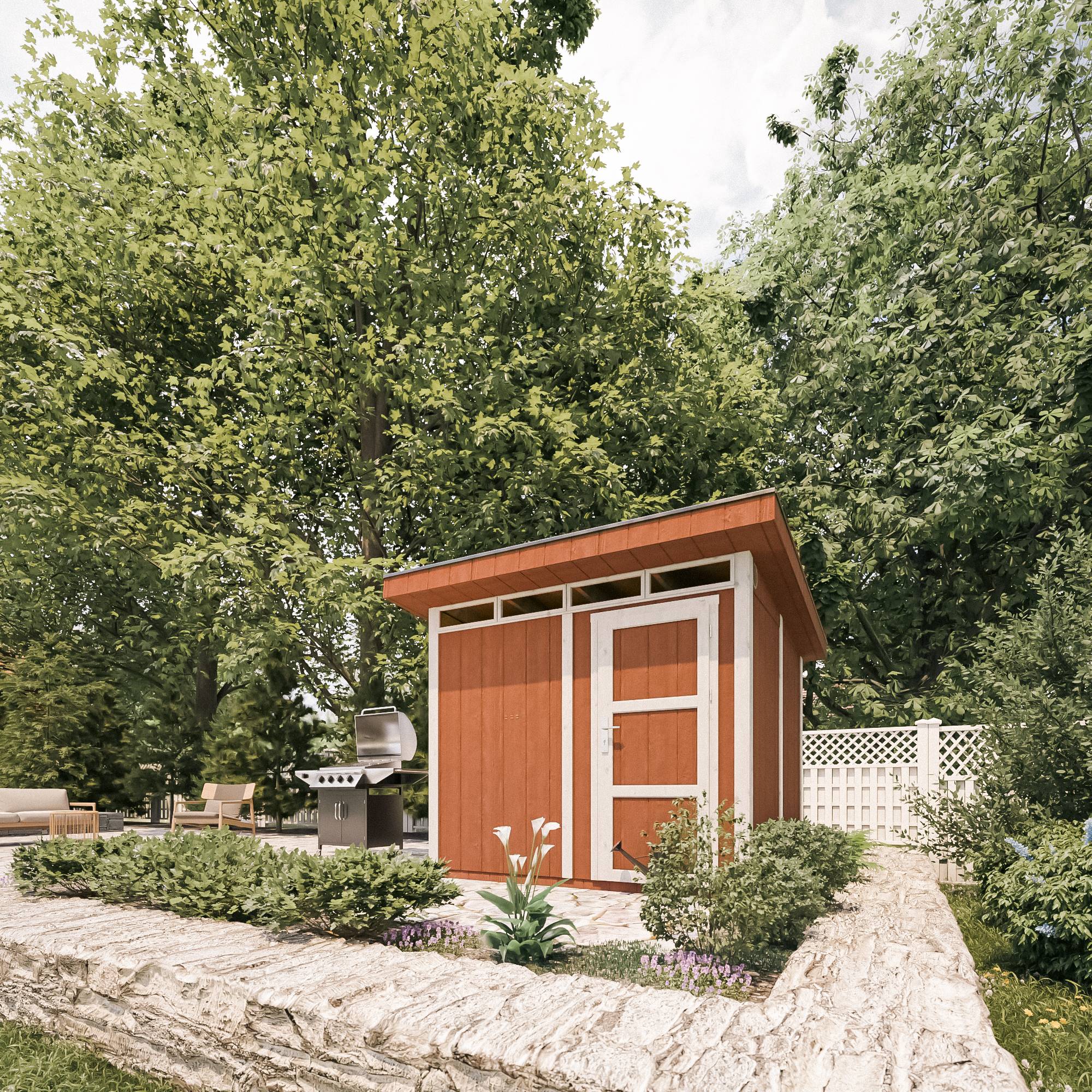 Timbela - Abri de Jardin Qualité Premium 6m² / L294xL279cm - Kit tout compris avec sol, tuiles bitumineuses, set de peinture - Timbela M903-TUNDRA GREY - Image 5