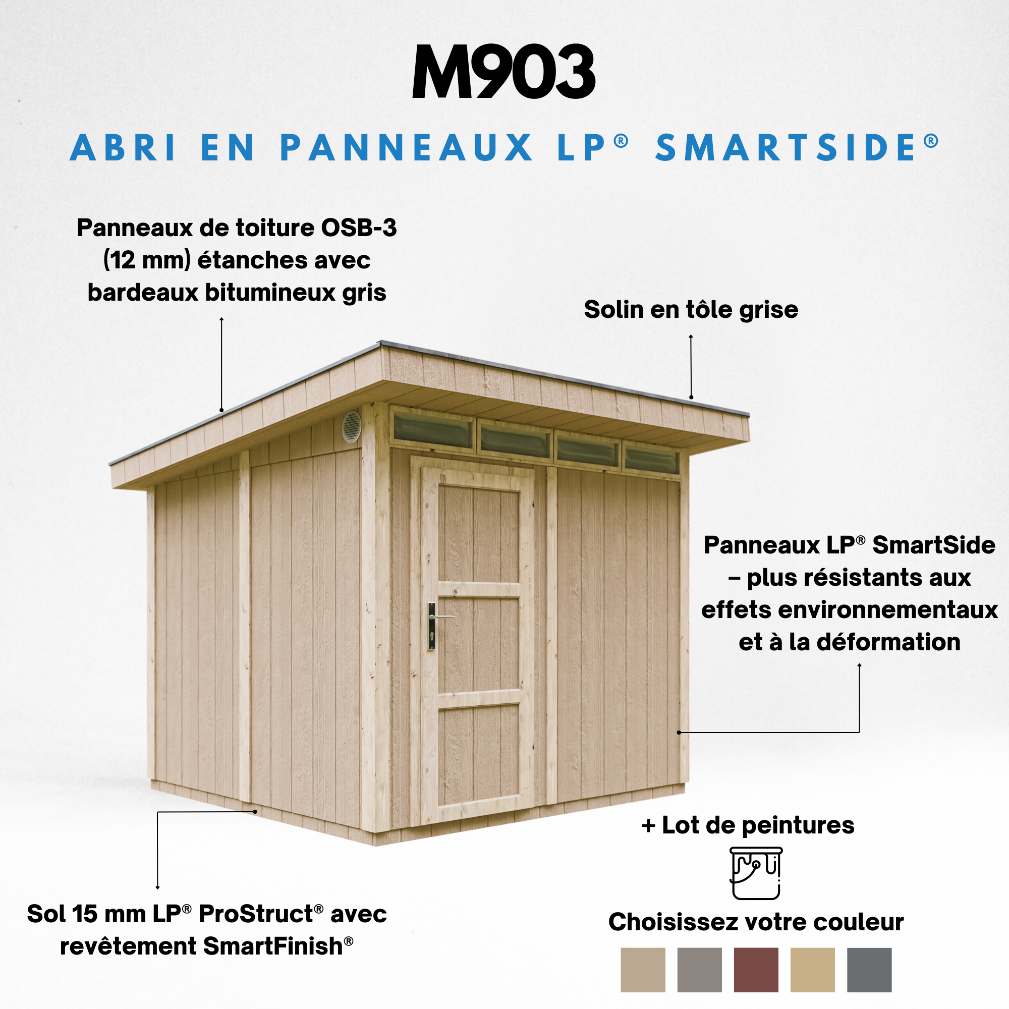 Timbela - Abri de Jardin Qualité Premium 6m² / L294xL279cm - Kit tout compris avec sol, tuiles bitumineuses, set de peinture - Timbela M903-TUNDRA GREY - Image 9