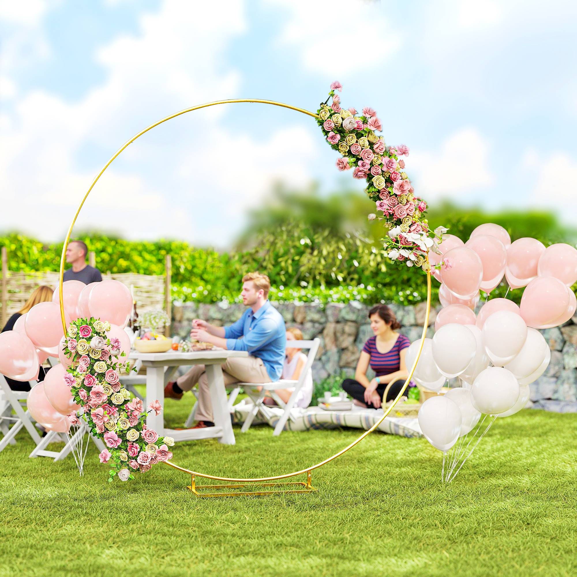 Grande arche de jardin ronde métal mariage événementiel décoratif 234cm doré - ComfortXL Outdoor Living - Image 3