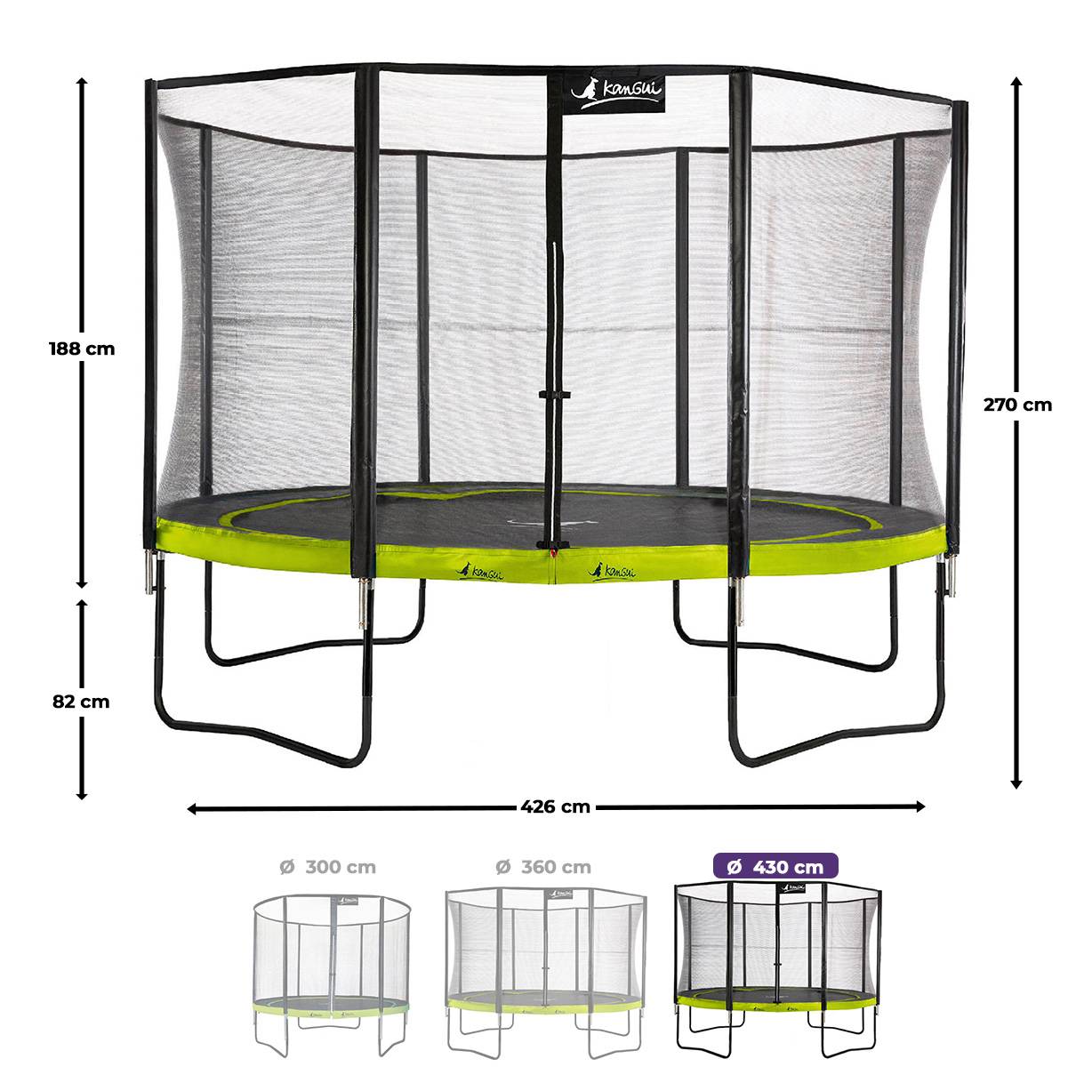 Kangui - Trampoline Ø 430cm + filet de sécurité + échelle + bâche - PUNCHI 430 Vert Kangui - Image 3