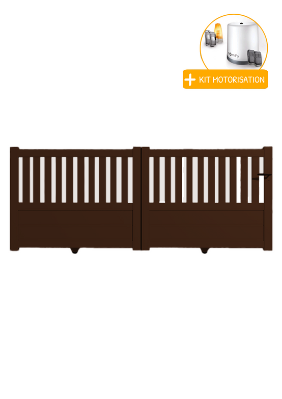 Portail alu coulissant semi-ajouré en kit +MOT dim. L.3500 (entre piliers) X H.1300 mm Marron (RAL 1247) - Image 1