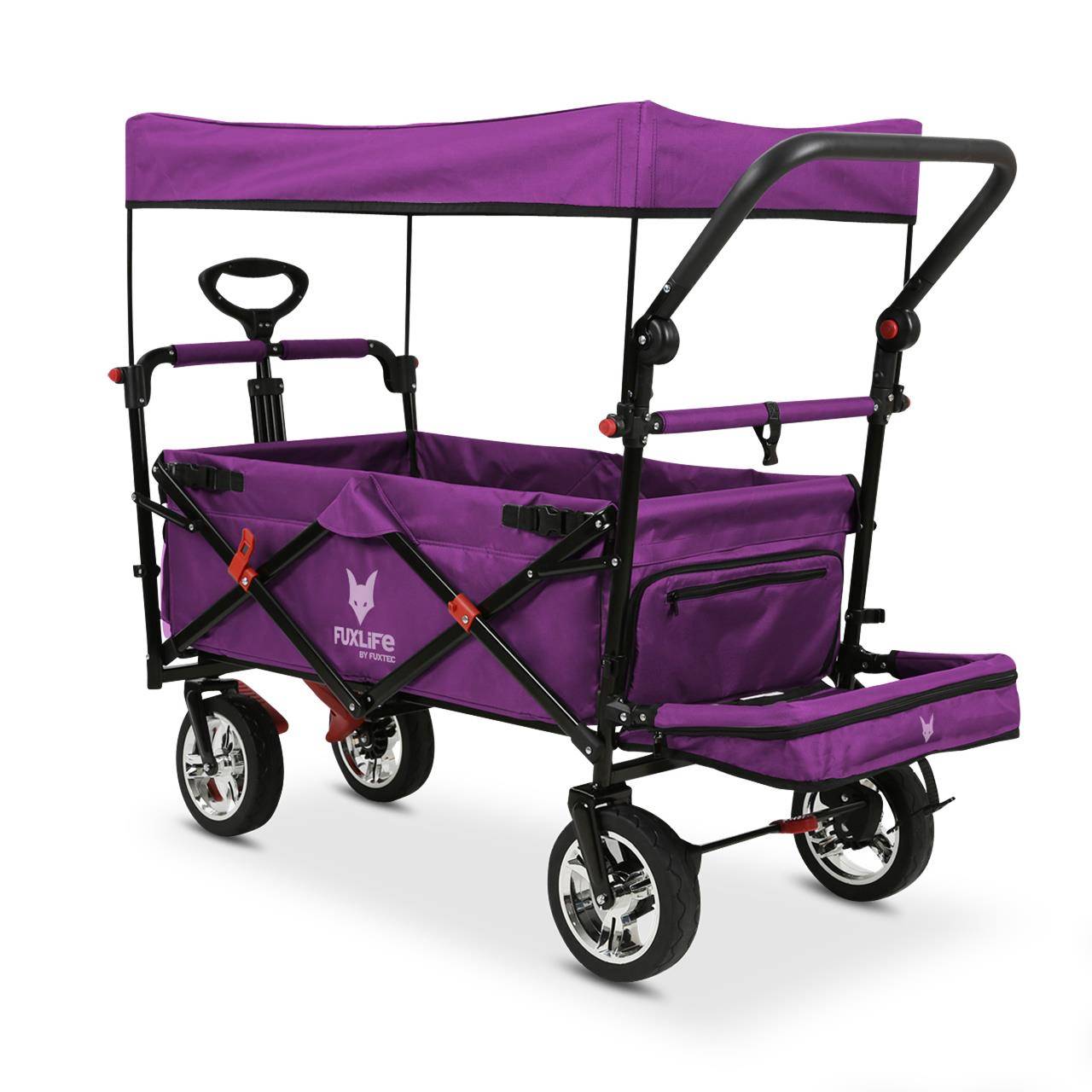 FUXLIFE by FUXTEC Chariot à bras FX-CT800 confort pliable - Pourpre | Chariot de transport avec toit solaire | Rallonge intérieure - Image 3